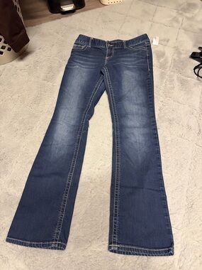 Low rise Maurices Dark Blue Flare Jeans with Faded Detailing